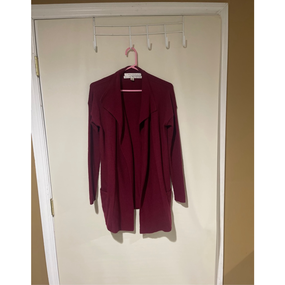 NWOT 100% Merino Wool Max Studio Women’s Burgundy Open Front Sweater Cardigan M - Picture 1 of 8
